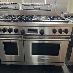 Wolf 48”Wide Dual Fuel Range Stove In Stainless Steel 
