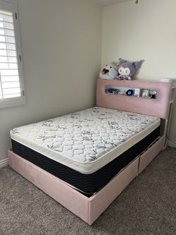 Full Size Bed Frame with LED Lights & Storage + Mattress (Optional)