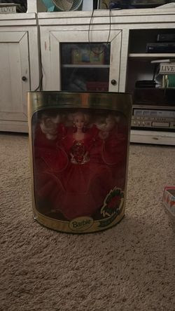 1993 Happy Holidays Barbie #10824 Mattel Special Edition Red Gold Gown Original Tin