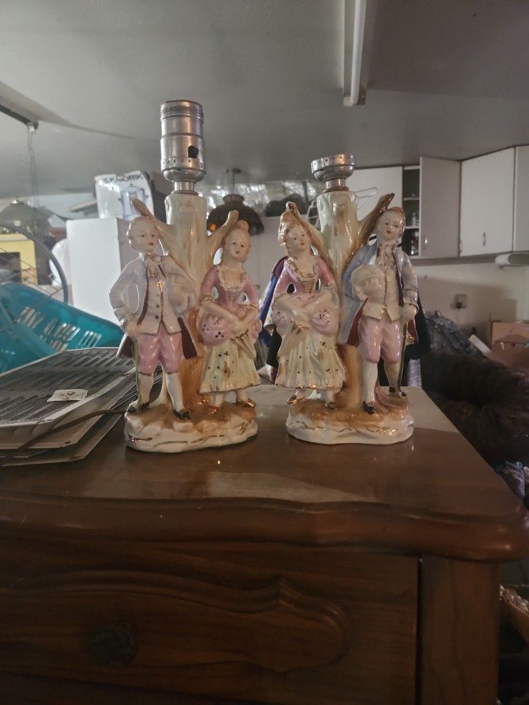 Victorian Man And Woman Lamps
