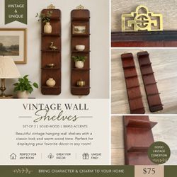 Set of vintage solid wood display shelves