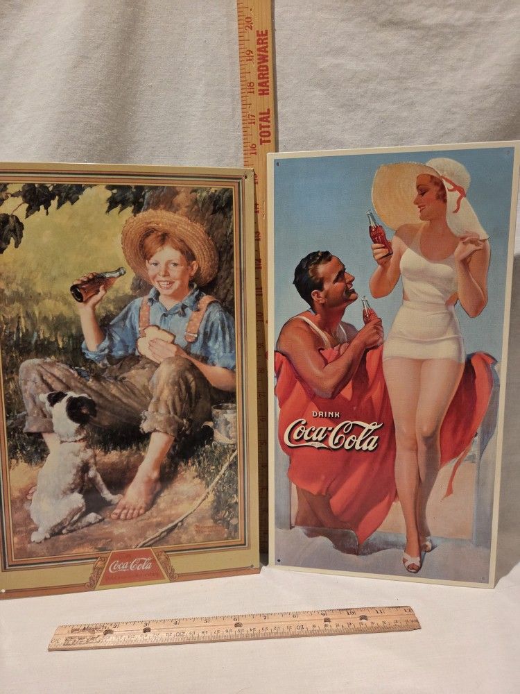 Coca-Cola Metal Advertising Signs, VTG, Lot Of 2