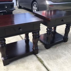 Rustic Solid Wood 2 Piece End Table Set