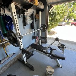 Bench/Squat Rack and Weight Tree 
