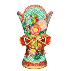 Fitz & Floyd Christmas Wreath vase, approximately 9 inches tall