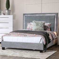 Brand New Gray Queen Size Bed Frame Built-in LED Lights