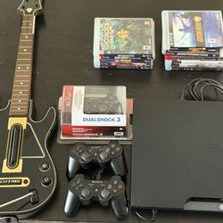 PS3, 3 controls, 11 games and a guitar