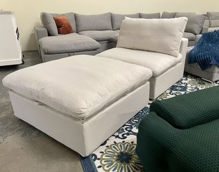 Brand New 2pc Cloud Modular Sofa Chair + Storage Ottoman – Washable Covers, Light Gray or Green