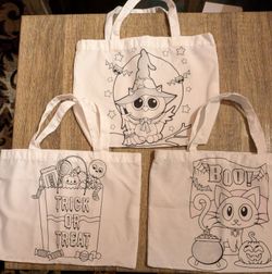 "Color Your Own" Halloween Canvas Tote Bags For Kids