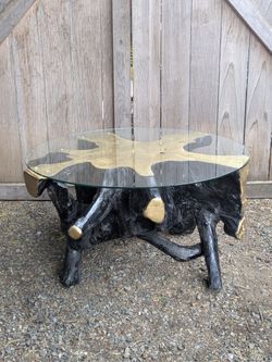 Live edge wood root coffee table