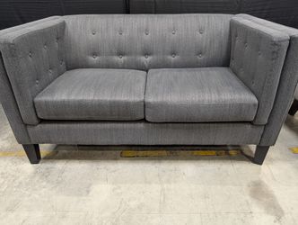 Contemporary Charcoal Fabric Tufted Loveseat Sofa