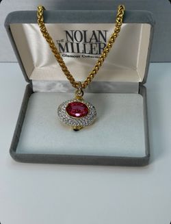 Nolan Miller Large Pink Crystal Goddess Necklace Reversible Pendant