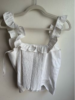 NWT Reformation Rhode White Linen Ruffle Top Size 8