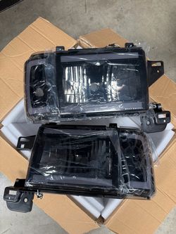 Pair LED DRL Headlights 1987-1991 Ford F150 F250 F350 bronco headlamps left right side