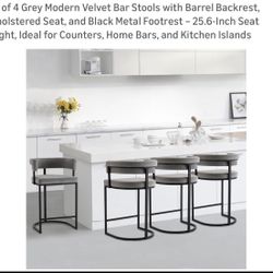 4 Grey Counter Height Upholstered Chairs 