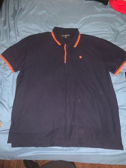 Navy Blue Polo Shirt with Orange Trim