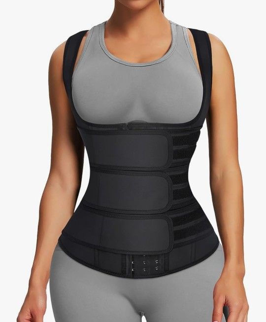 FeelinGirl Waist Trainer for Women Latex Waist Trainers Vest Plus Size Waist Cincher Corset 3 Belts Hooks Steel Bones