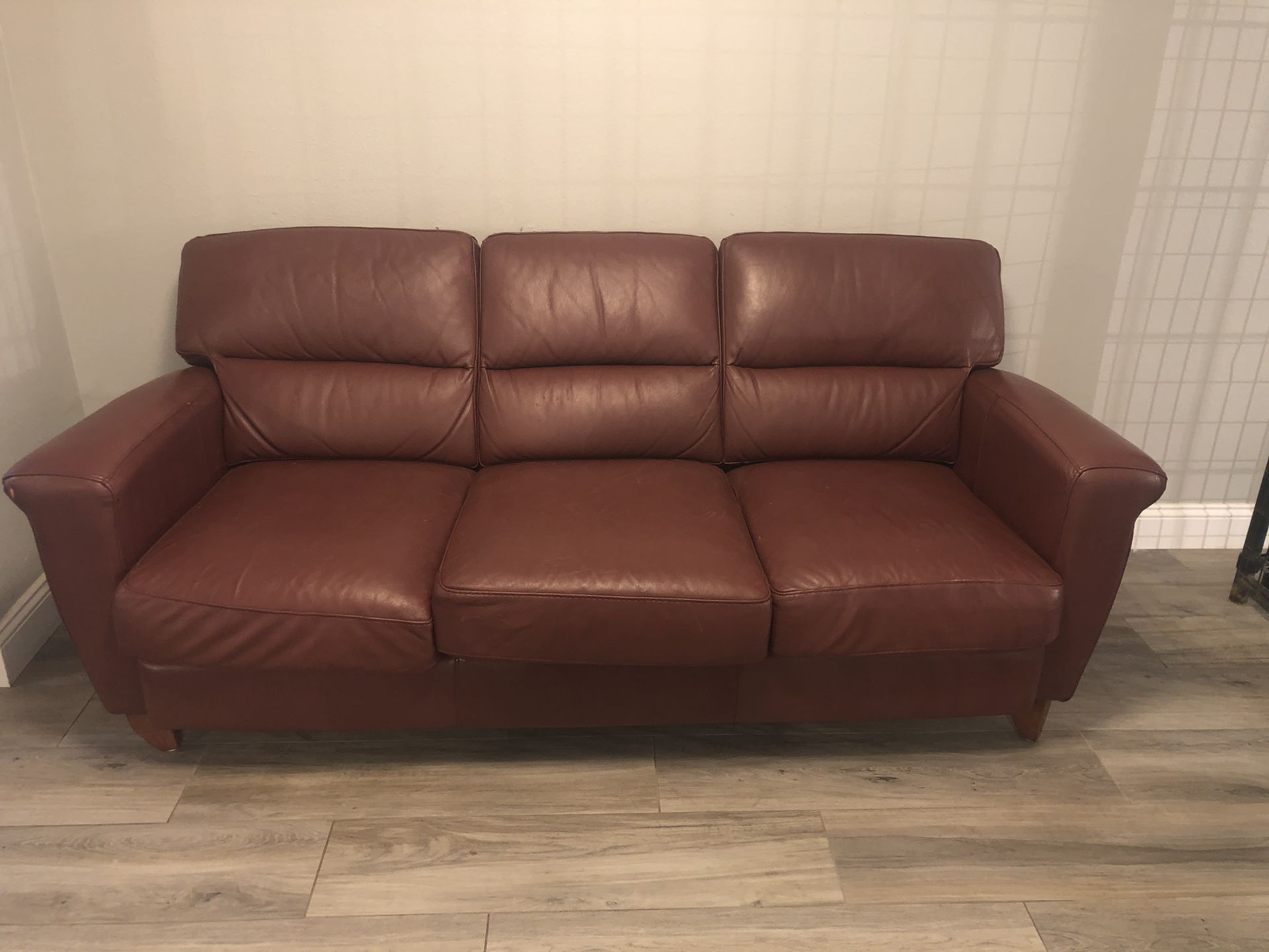 Sofa and Chair Red or Maroon Leather W/ Ottoman Chaise