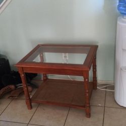 Vintage Wood And Glass Side Table 26 Wide 24 Height