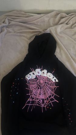 sp5der hoodie black and pink medium