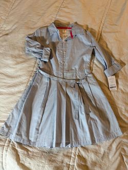 NEW WT Carter's Girls Blue Striped pleated and lined Shirtdress size 6