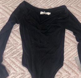Black Long Sleeve Ribbed Bodysuit