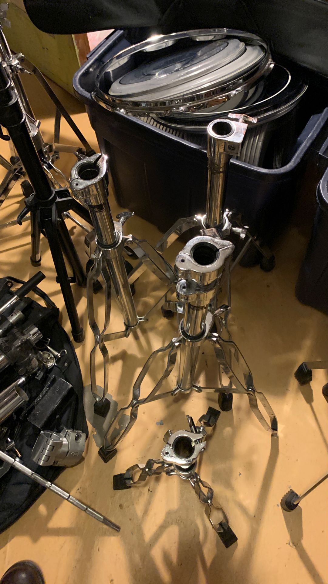 Cymbal booms, mic stands, snare drum stand, bass pedal, bass drum legs, hardware...
