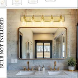 5-Light Vintage Vanity Lighting for Bathroom, 32-Inch Wall Mount Light Fixture with Glass Shade, Brushed Gold Finish, YCE237B-5W BG It brand new  588-