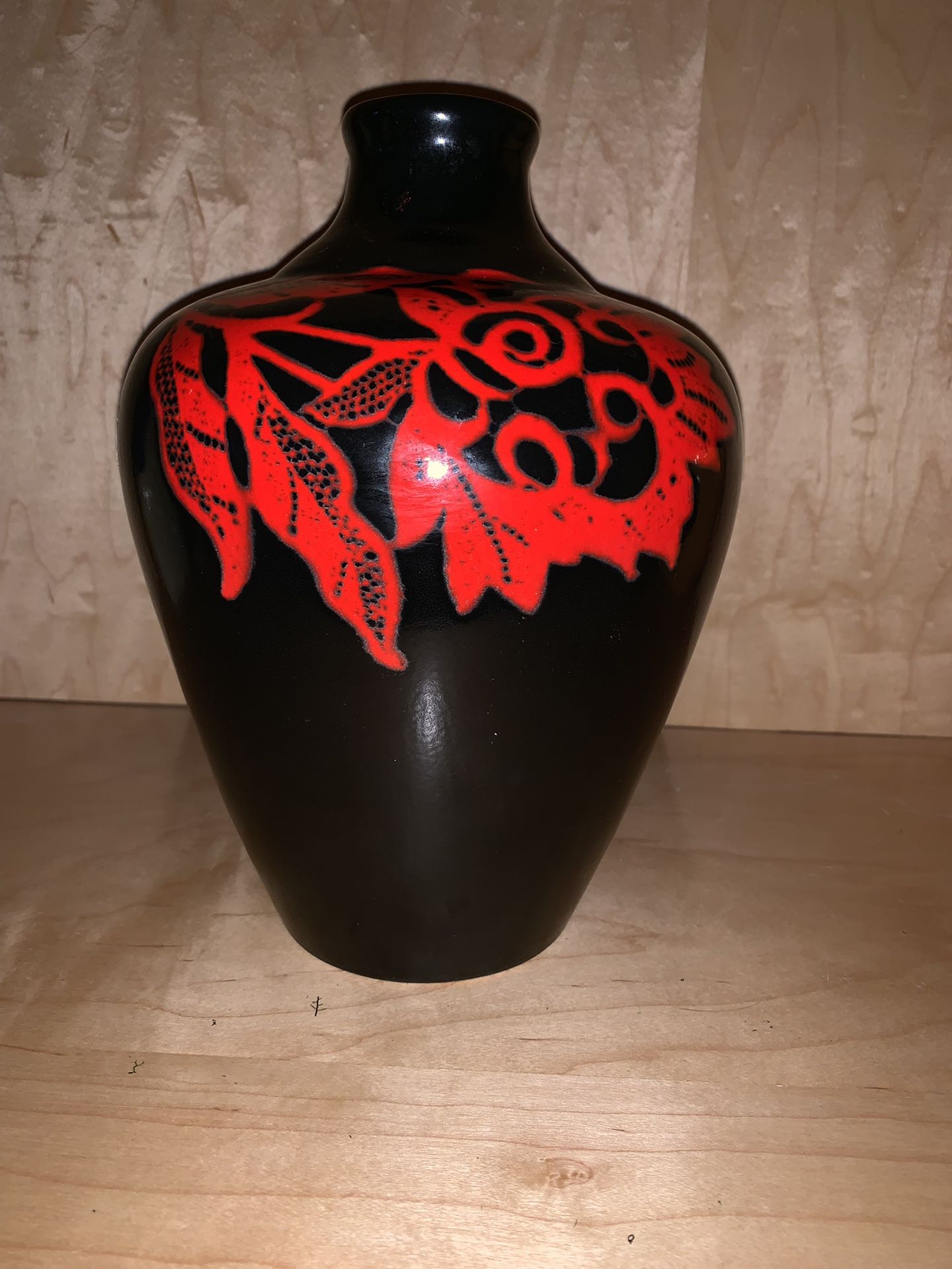 Vintage black and red vase