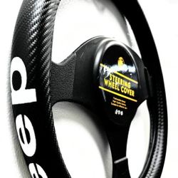 STEERING WHEEL COVER WITH LOGO (JEEP) - MICROFIBER & PU LEATHER.

