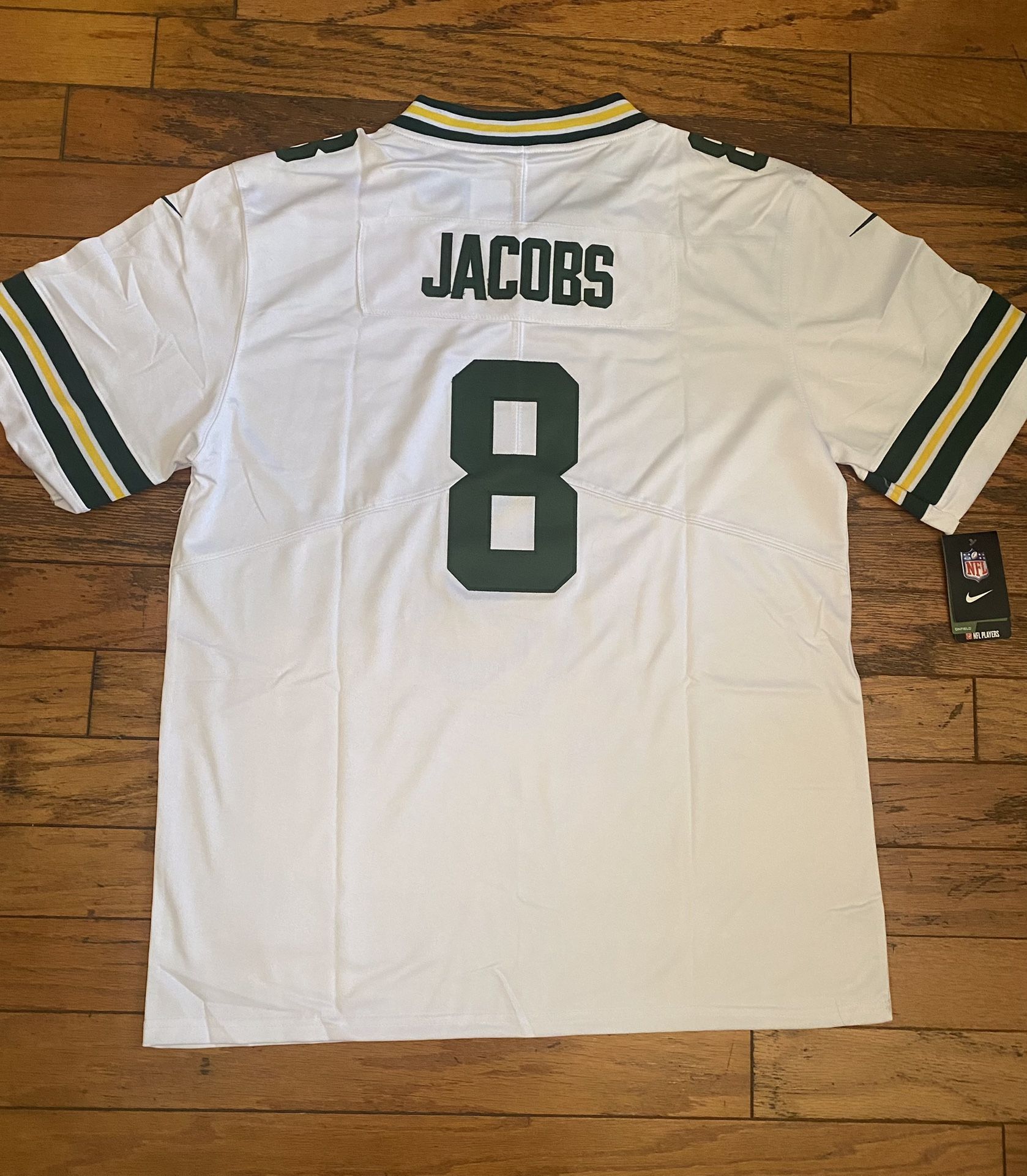Nike Men NFL White Green Bay Packers Josh Jacobs Jersey #8 Fully