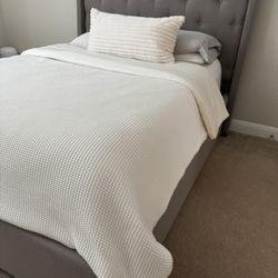 Grey Upholstered Bed Frame -QUEEN SIZE