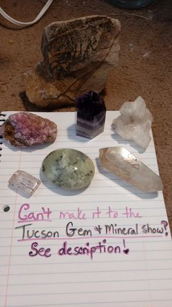 Crystals and stones at 2020 Tucson gem and mineral show