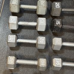 Set Of Cast Iron Hex Dumbbells: 8s, 10s, 12s, 15s, 20s & 25s  total = 180 #