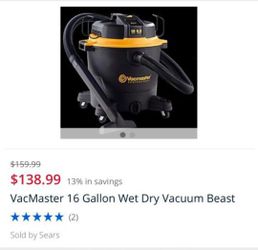 Vacmaster 16 Galon Wet Dry Vacuum Beast
