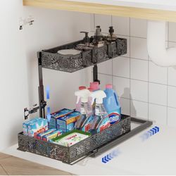 2-Tier Under Sink Cabinet Organizer w/ Sliding Storage Drawer