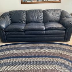 Navy Blue Leather Couch Sofa Sleeper Bed Included 