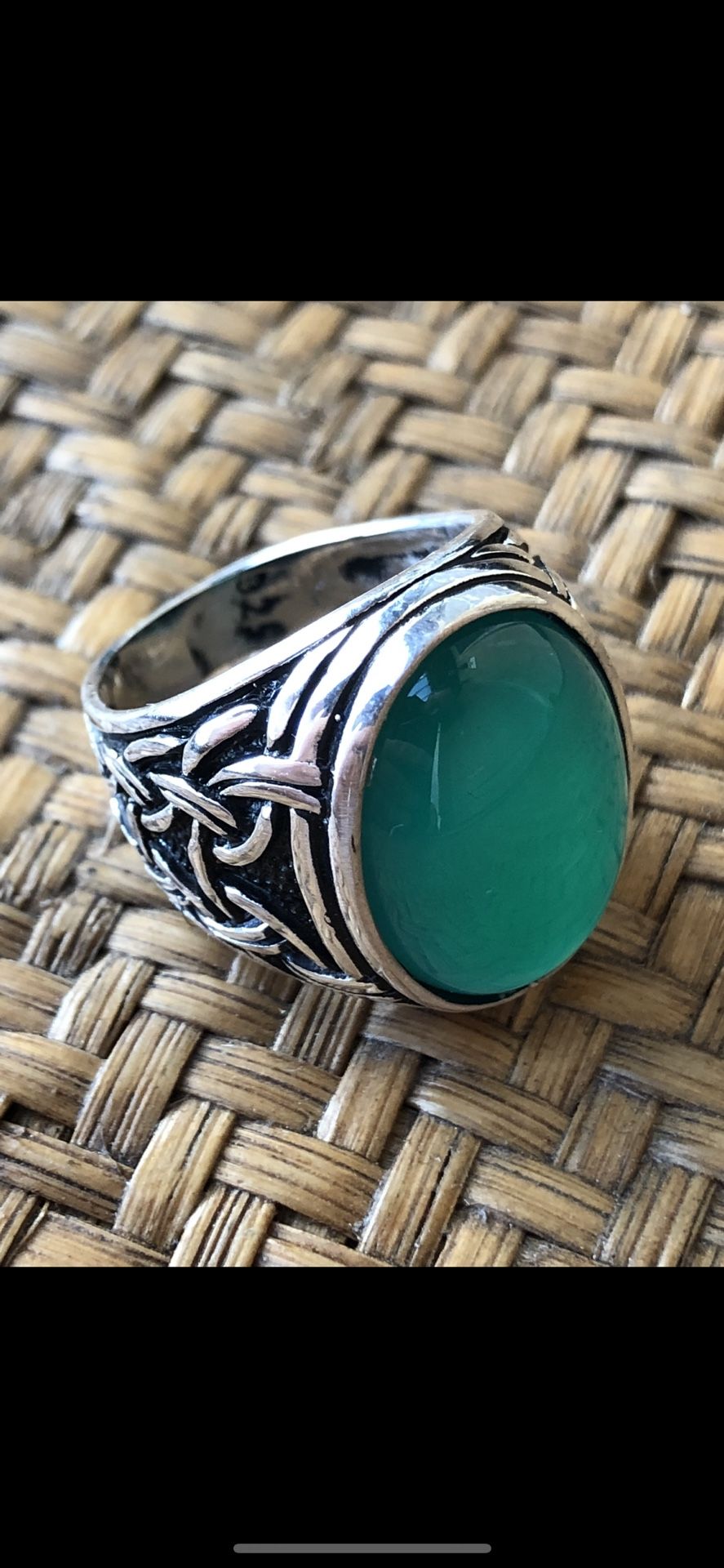 Silver 925 Natural Green Agate Ring