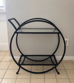 Modern Black Metal Bar Cart with Glass Shelf