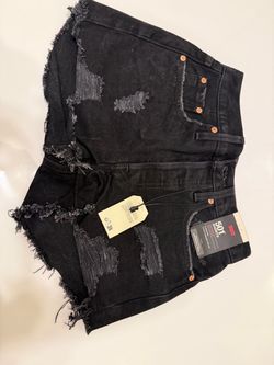 Levi’s 501 Black Distressed Denim Cutoff Shorts Size 24 NWT