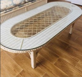 🌴🦩 🛍 TROPICAL COFFEE TABLE WICKER RATTAN NO BREAKS REGENCY STYLE *YES ITS STILL AVAILABLE!