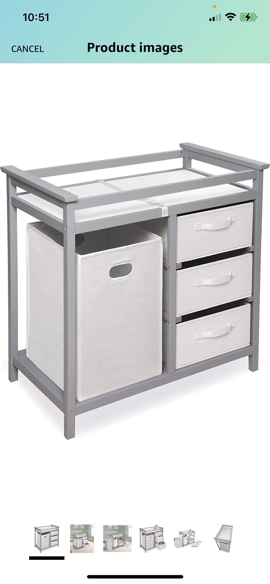 Baby Changing Table with Laundry Hamper, 3 Storage Baskets, and Pad