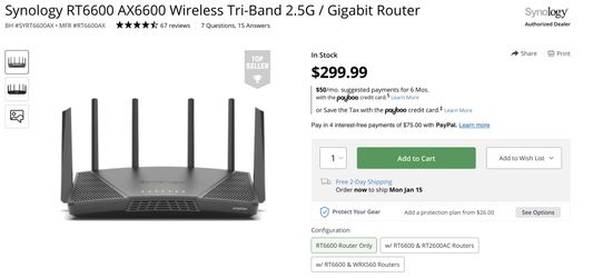 Synology RT 6600 AX 6600 Wireless Tri-Band 2.5 G Gigabit Router 