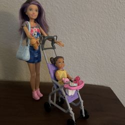 Barbie Baby Sitting Playset with Skipper Doll, Baby Doll, & Bouncy Stroller, NIB