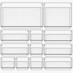 12pcs/Set Drawer Organizer, 4 Different Sizes Kitchen & Bathroom Drawer Storage Organizers, Clear Plastic Storage Bins For Makeup, Jewelry 