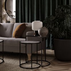 Modern Nesting End Tables (Set of 2) – Black Metal + Glass/Marble Look – $35