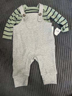 Baby Boy Grey Overalls with Long Sleeve Onesie