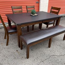 Used Dining Table, 4 Chairs And Bench