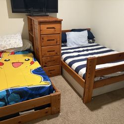 Wooden Bed Set And Dresser (Wood Furniture Only - Mattresses NOT Included)