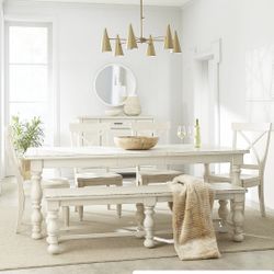 Aberdeen Off White Expandable 6PC. Dining Set (Rectangular Table, 4 Side Chairs & Bench)